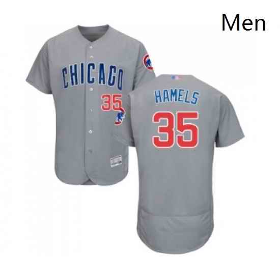 Mens Chicago Cubs 35 Cole Hamels Grey Road Flex Base Authentic Collection Baseball Jersey